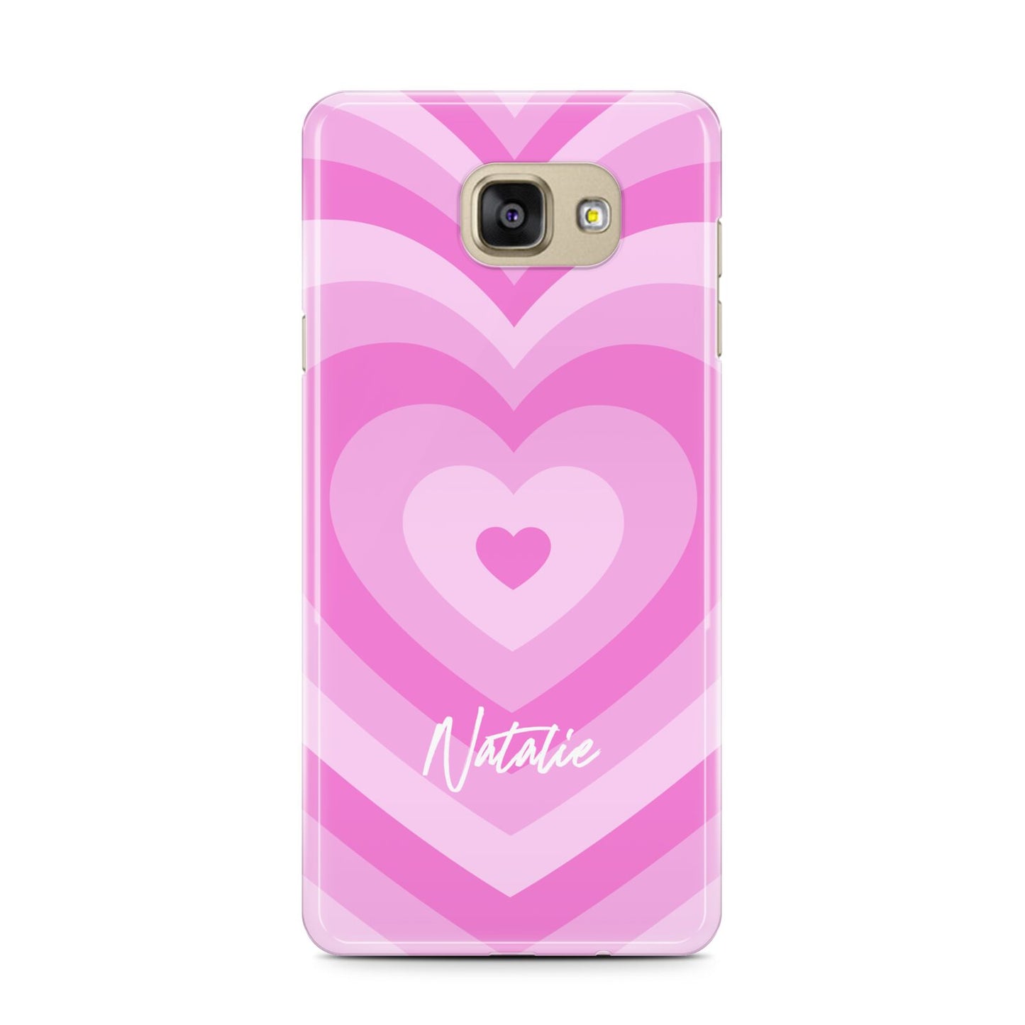 Personalised Pink Heart Samsung Galaxy A7 2016 Case on gold phone