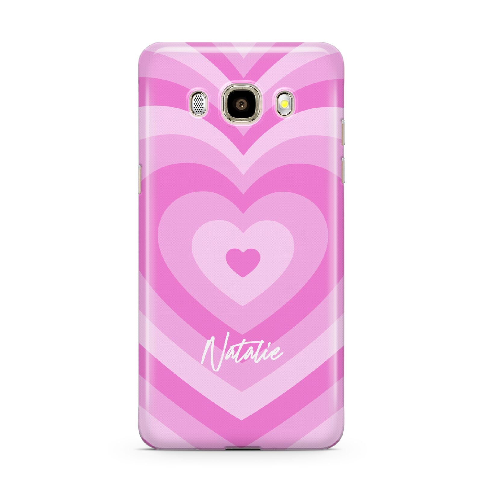 Personalised Pink Heart Samsung Galaxy J7 2016 Case on gold phone
