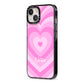 Personalised Pink Heart iPhone 13 Black Impact Case Side Angle on Silver phone