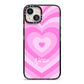 Personalised Pink Heart iPhone 13 Black Impact Case on Silver phone