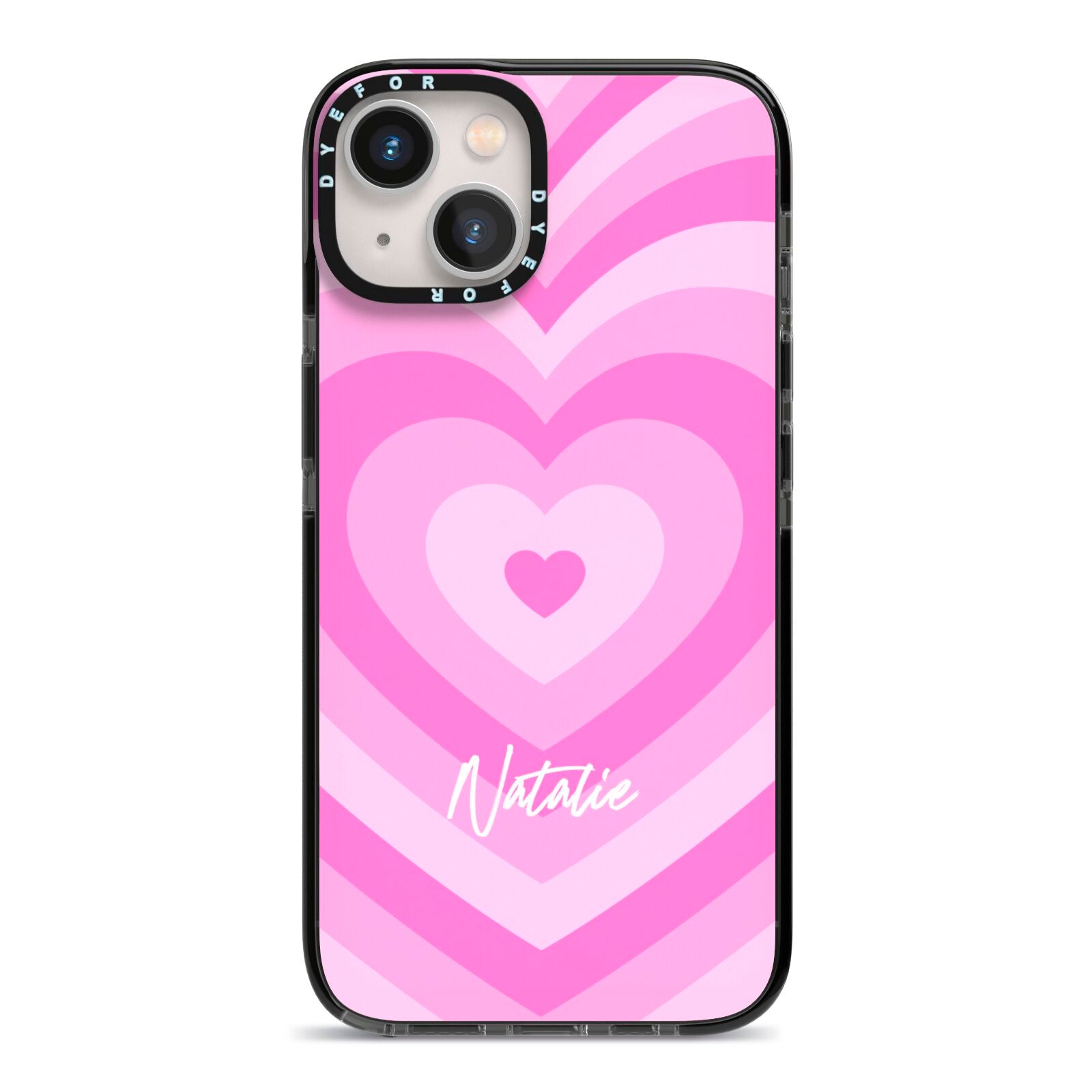 Personalised Pink Heart iPhone 13 Black Impact Case on Silver phone