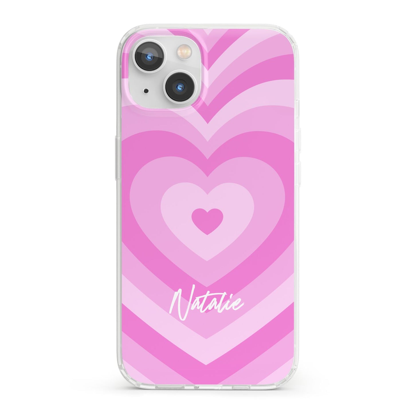 Personalised Pink Heart iPhone 13 Clear Bumper Case