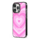Personalised Pink Heart iPhone 13 Pro Black Impact Case Side Angle on Silver phone