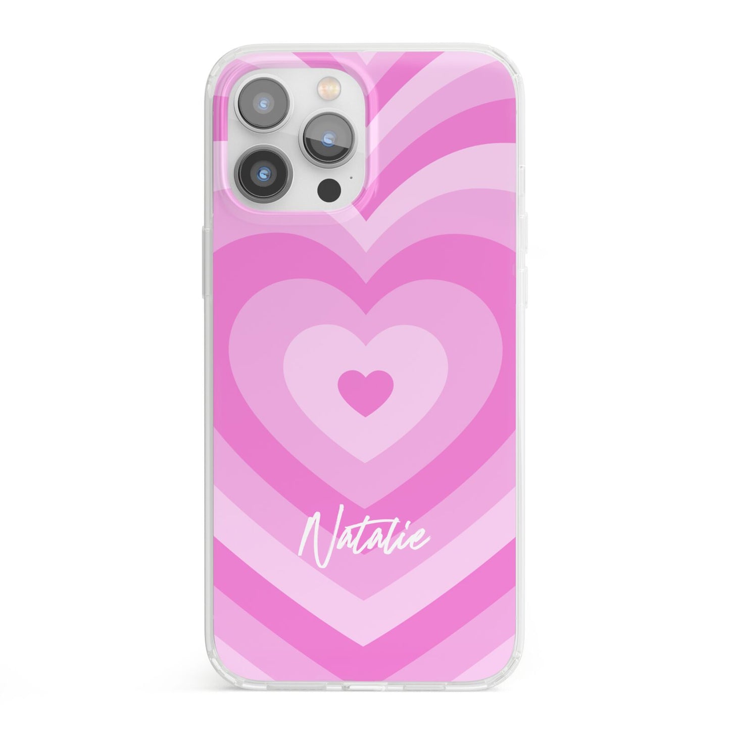 Personalised Pink Heart iPhone 13 Pro Max Clear Bumper Case