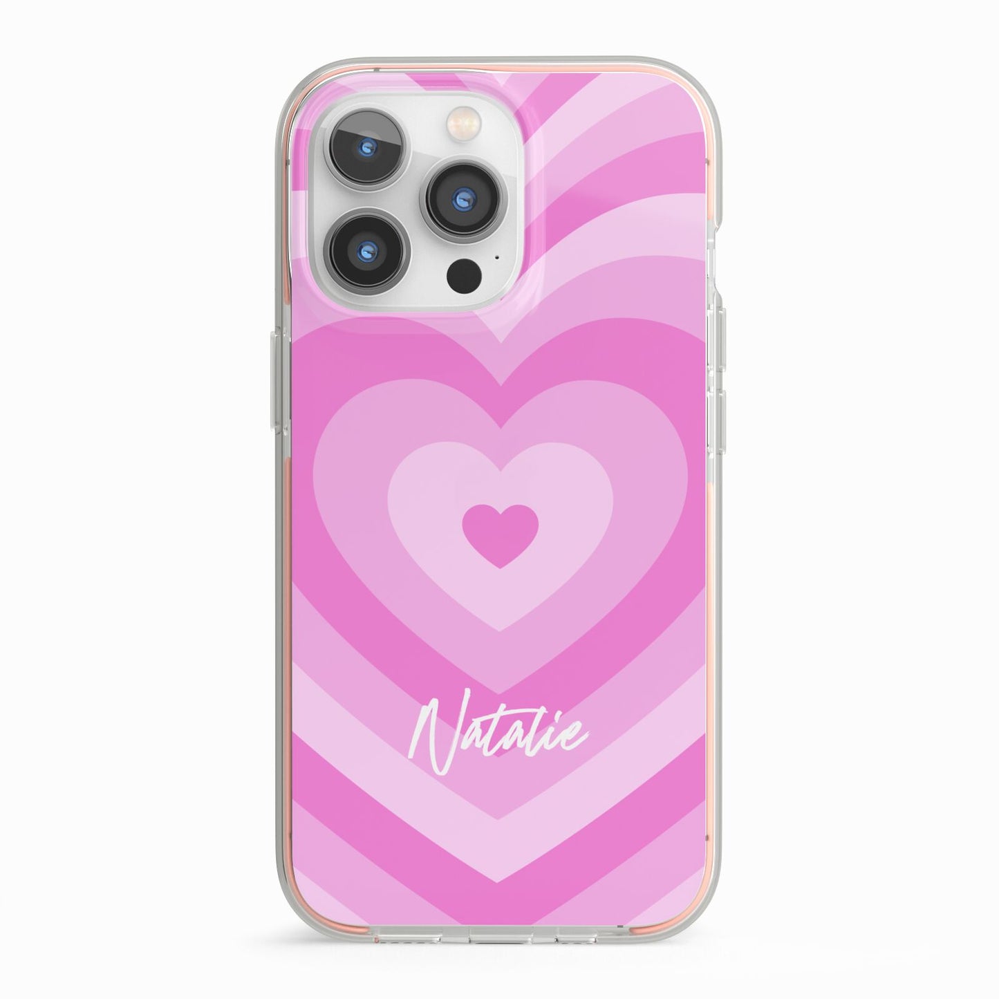 Personalised Pink Heart iPhone 13 Pro TPU Impact Case with Pink Edges