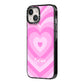 Personalised Pink Heart iPhone 14 Black Impact Case Side Angle on Silver phone