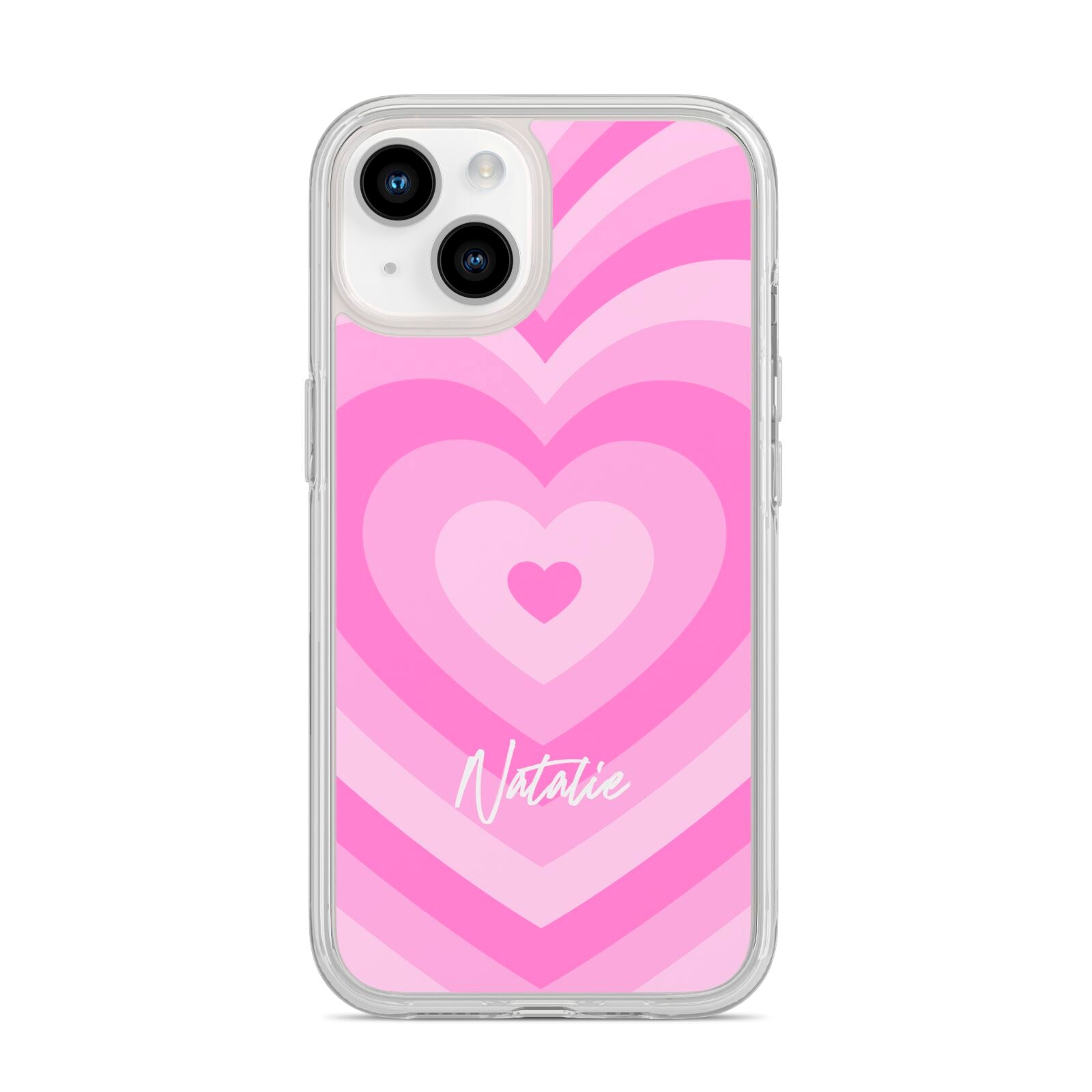 Personalised Pink Heart iPhone 14 Clear Tough Case Starlight