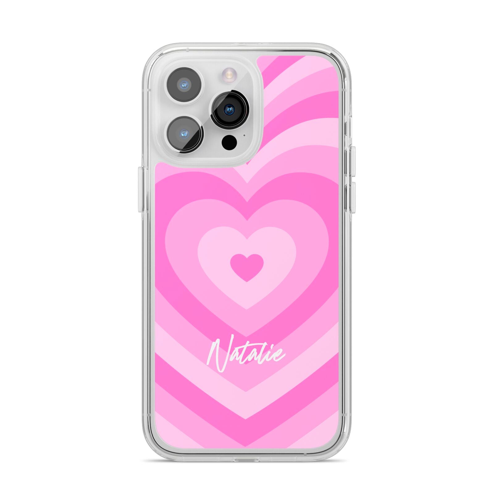 Personalised Pink Heart iPhone 14 Pro Max Clear Tough Case Silver