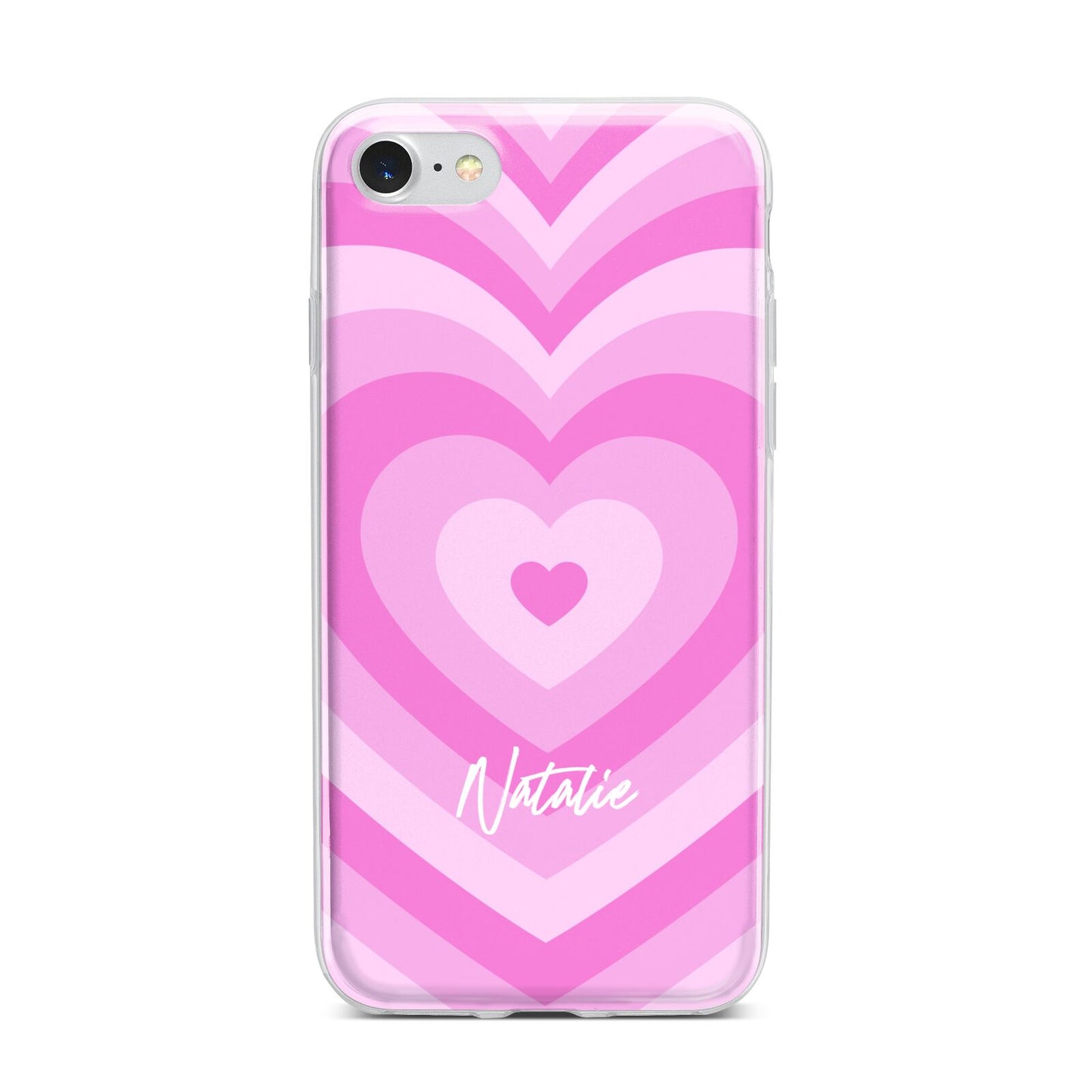 Personalised Pink Heart iPhone 7 Bumper Case on Silver iPhone