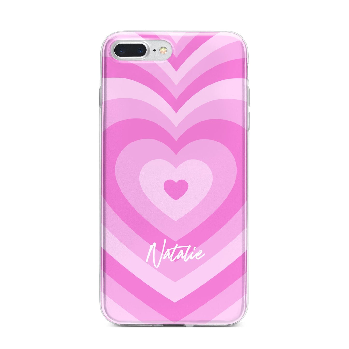 Personalised Pink Heart iPhone 7 Plus Bumper Case on Silver iPhone