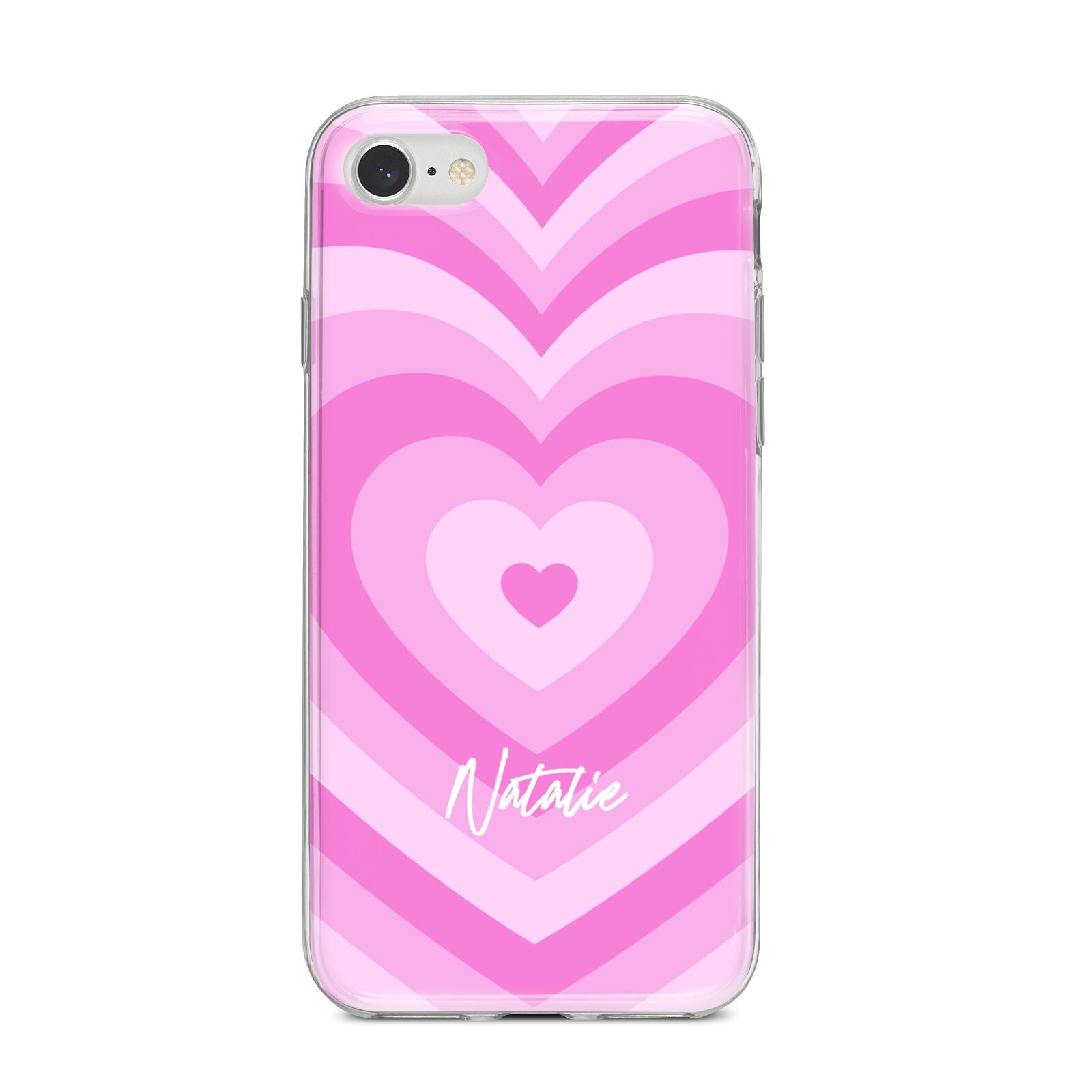 Personalised Pink Heart iPhone 8 Bumper Case on Silver iPhone