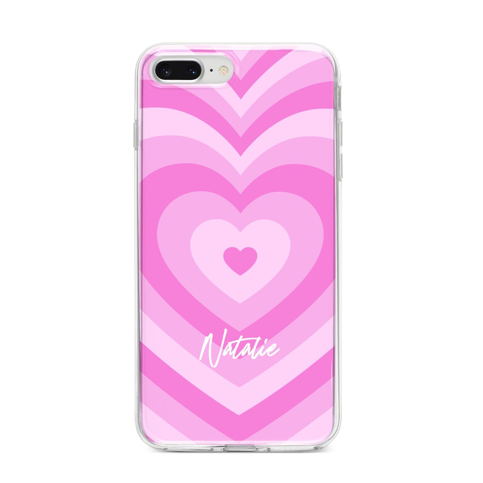 Personalised Pink Heart iPhone 8 Plus Bumper Case on Silver iPhone