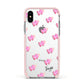 Personalised Pink Hearts Apple iPhone Xs Impact Case Pink Edge on Silver Phone