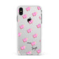 Personalised Pink Hearts Apple iPhone Xs Max Impact Case White Edge on Silver Phone