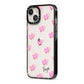 Personalised Pink Hearts iPhone 13 Black Impact Case Side Angle on Silver phone