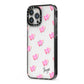 Personalised Pink Hearts iPhone 13 Pro Max Black Impact Case Side Angle on Silver phone