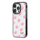 Personalised Pink Hearts iPhone 14 Pro Black Impact Case Side Angle on Silver phone