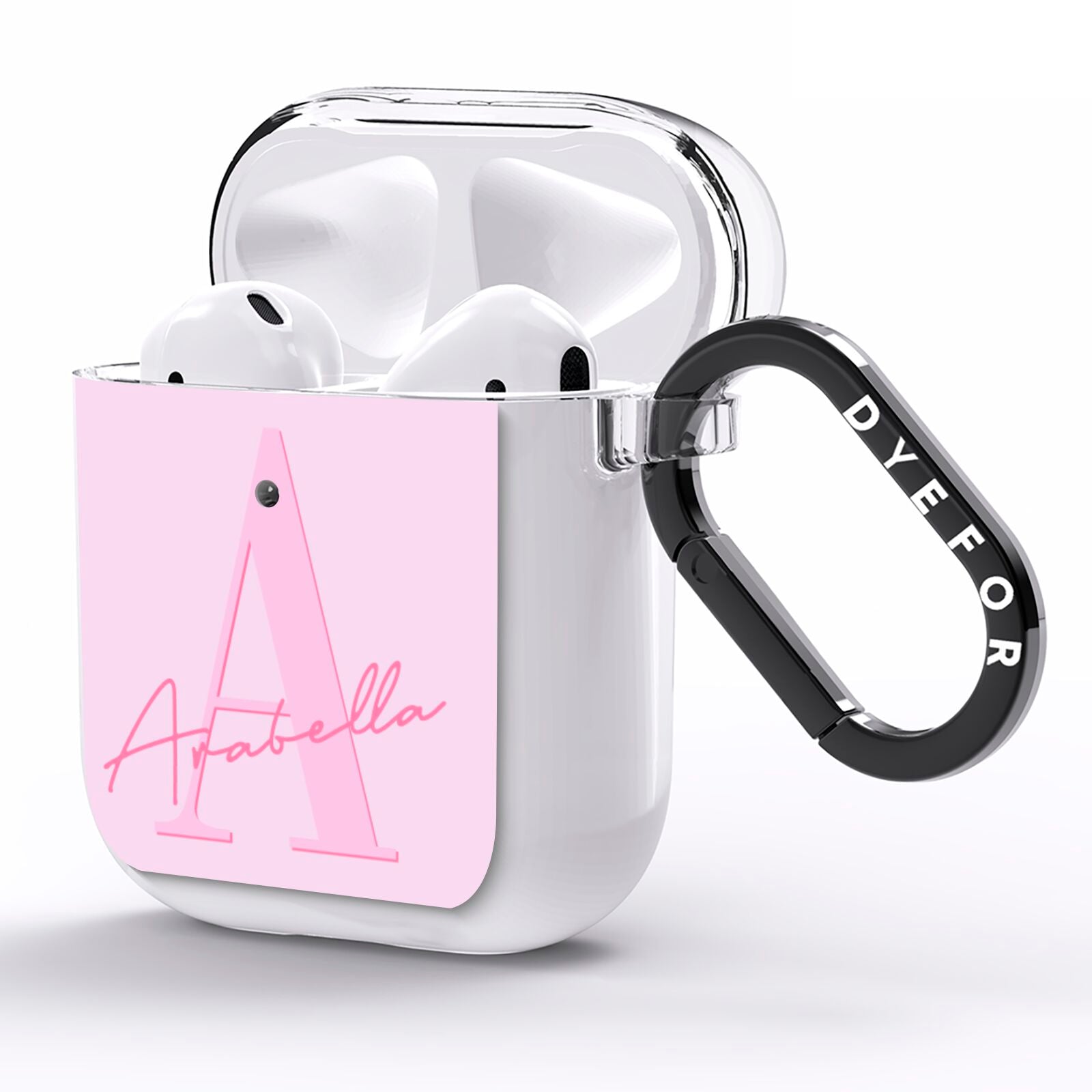 Personalised Pink Initial AirPods Clear Case Side Image