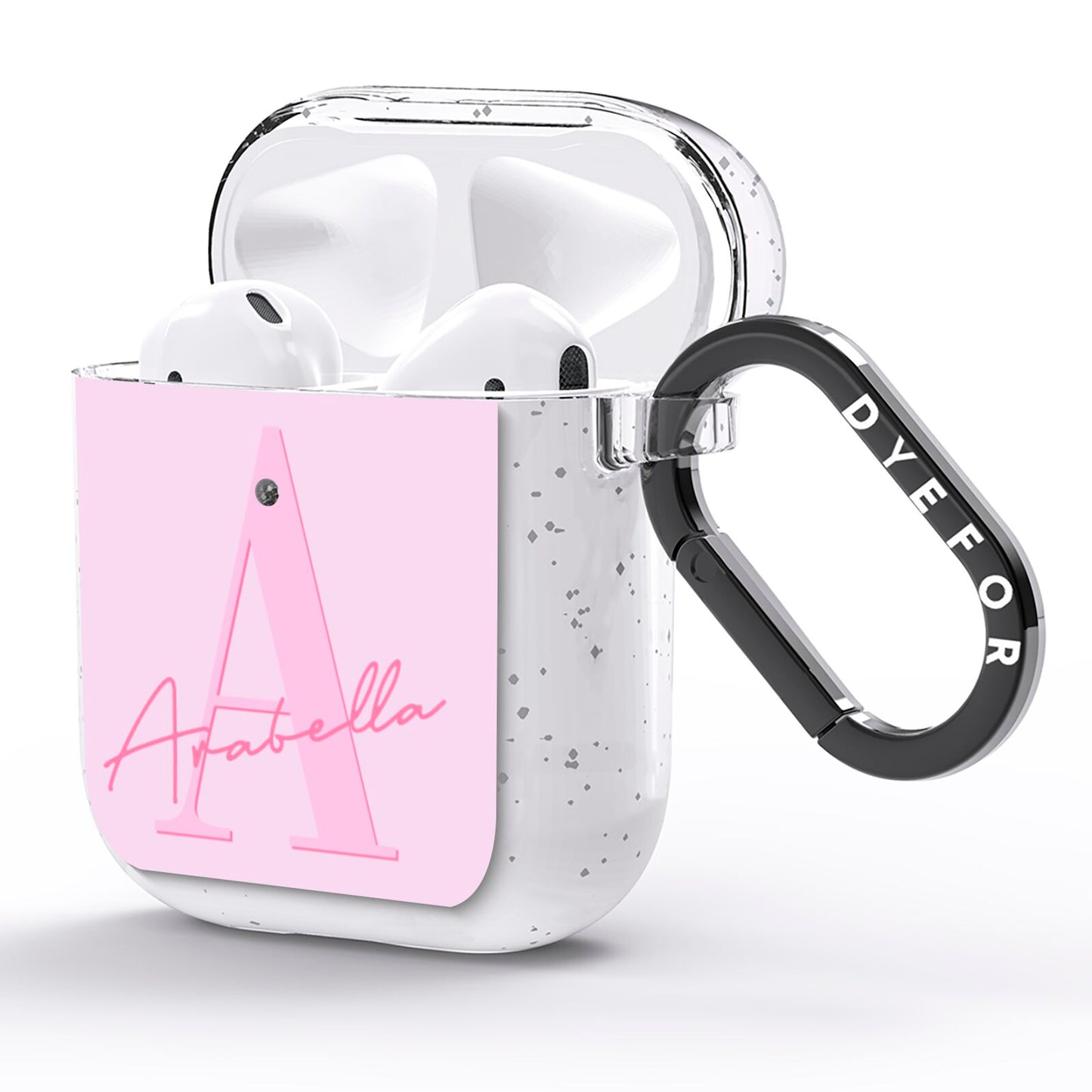 Personalised Pink Initial AirPods Glitter Case Side Image
