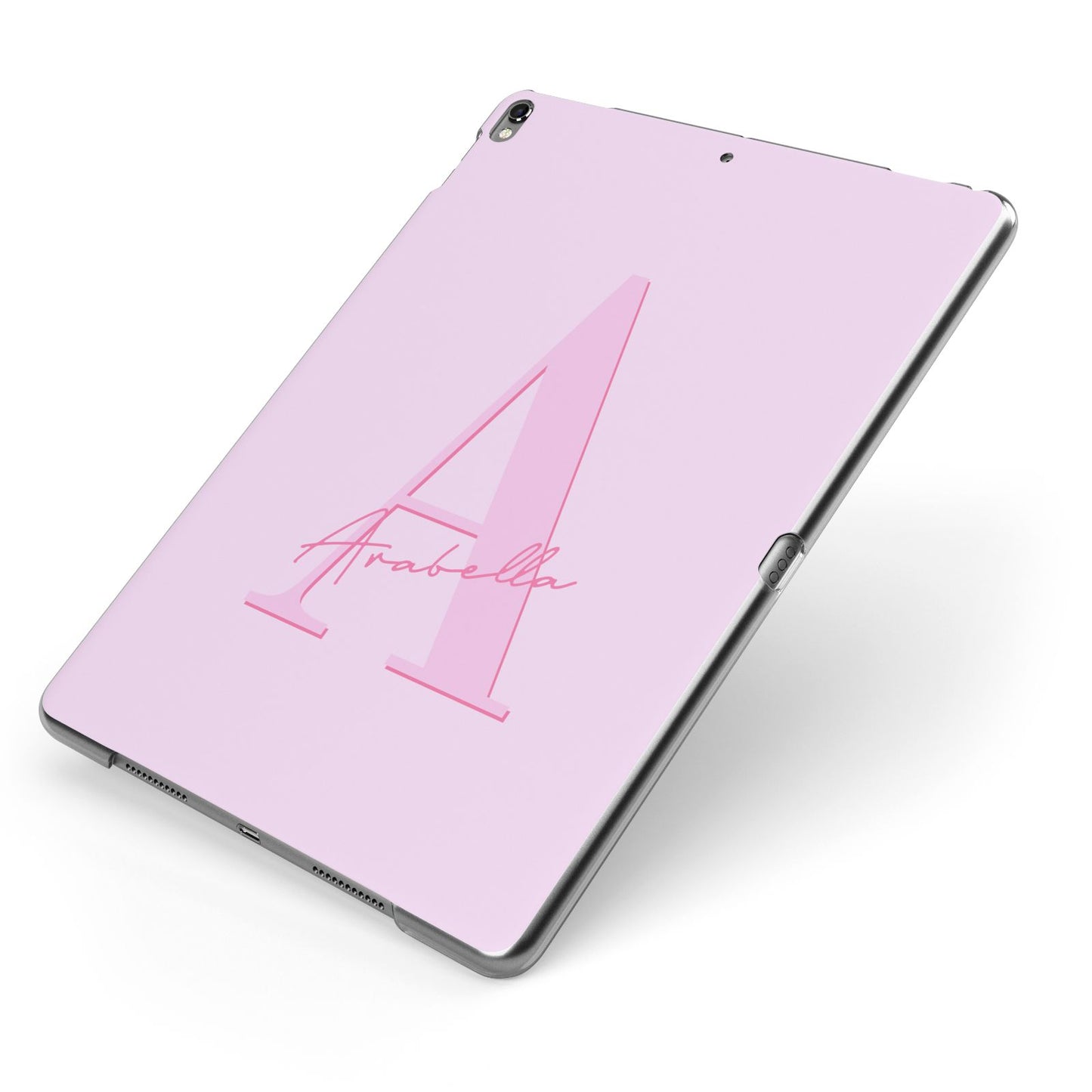 Personalised Pink Initial Apple iPad Case on Grey iPad Side View