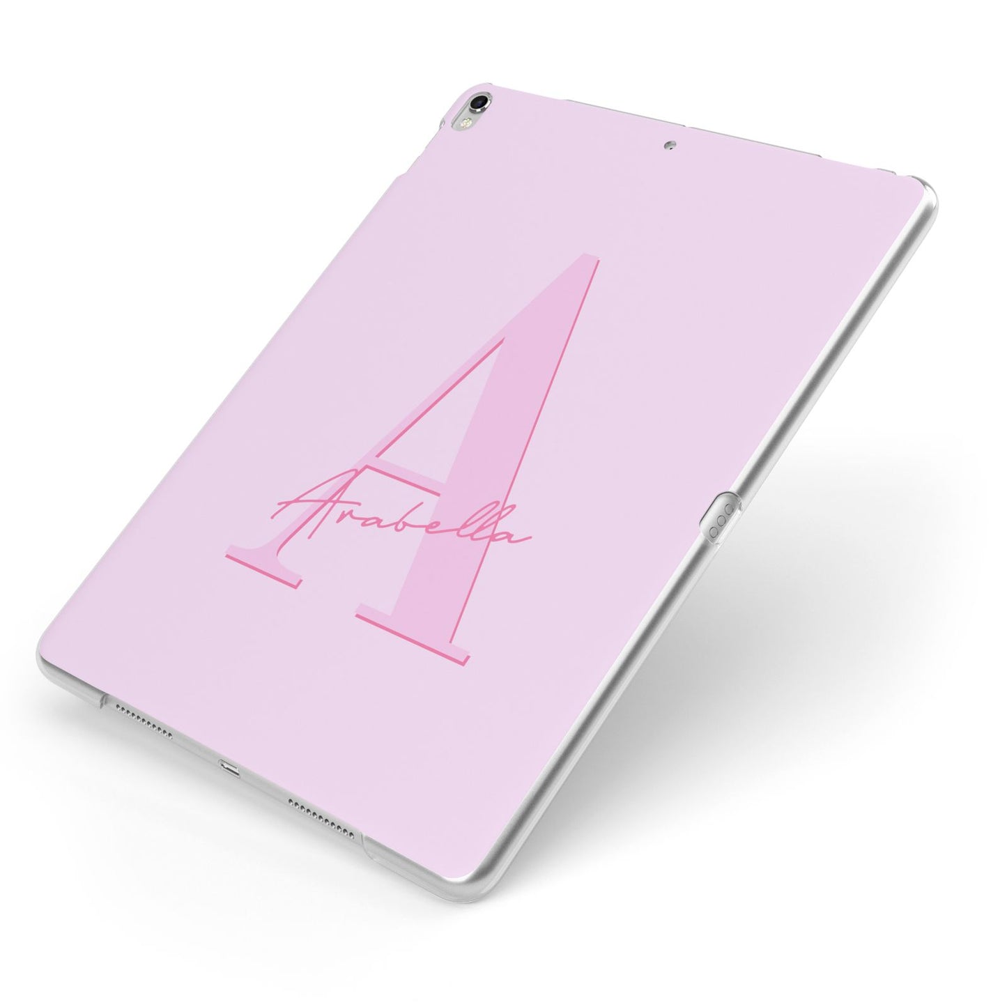 Personalised Pink Initial Apple iPad Case on Silver iPad Side View