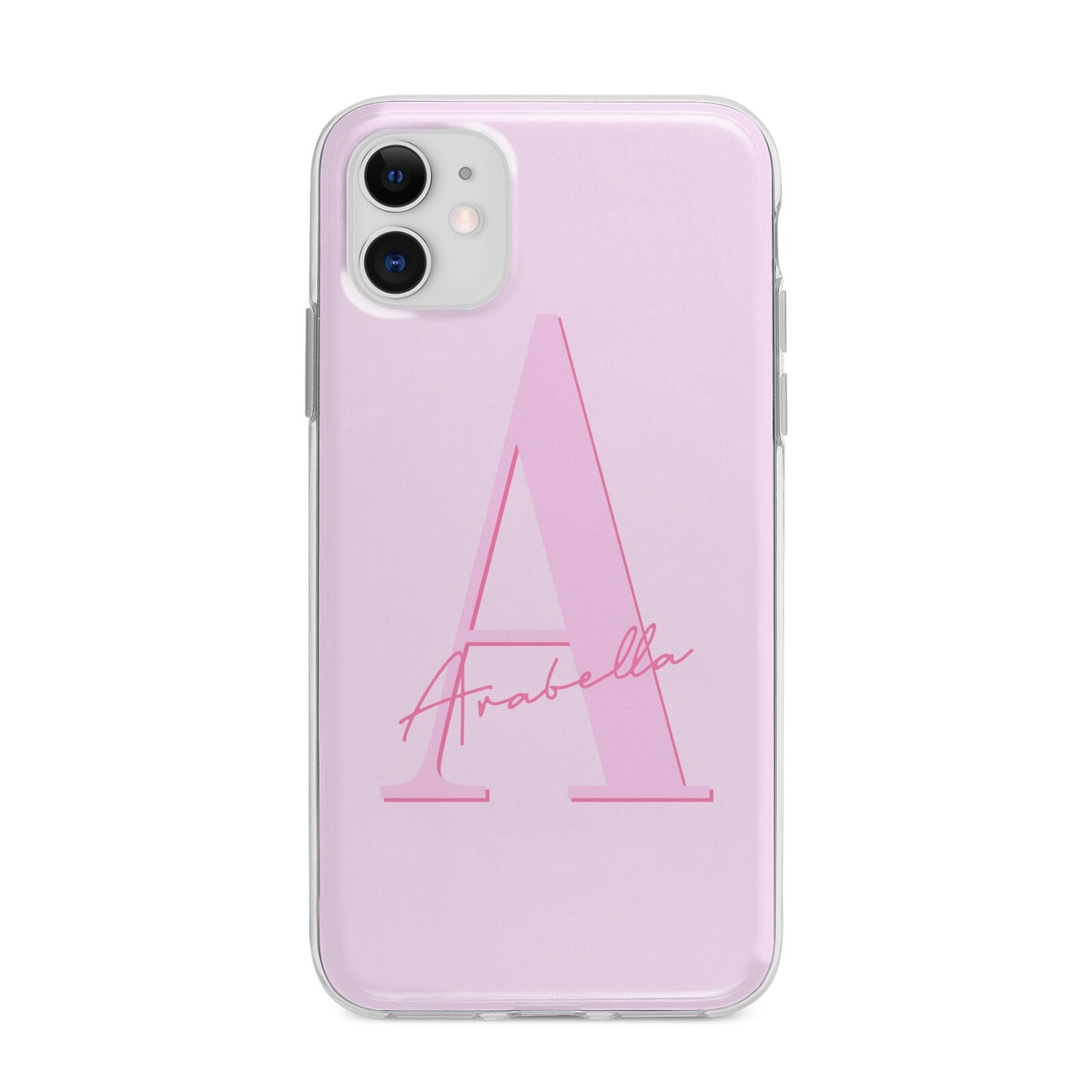 Personalised Pink Initial Apple iPhone 11 in White with Bumper Case