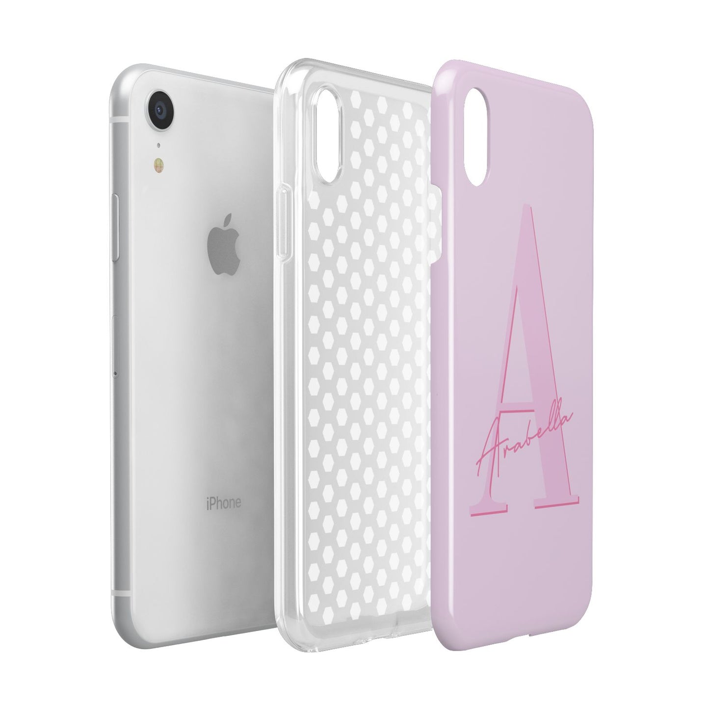 Personalised Pink Initial Apple iPhone XR White 3D Tough Case Expanded view