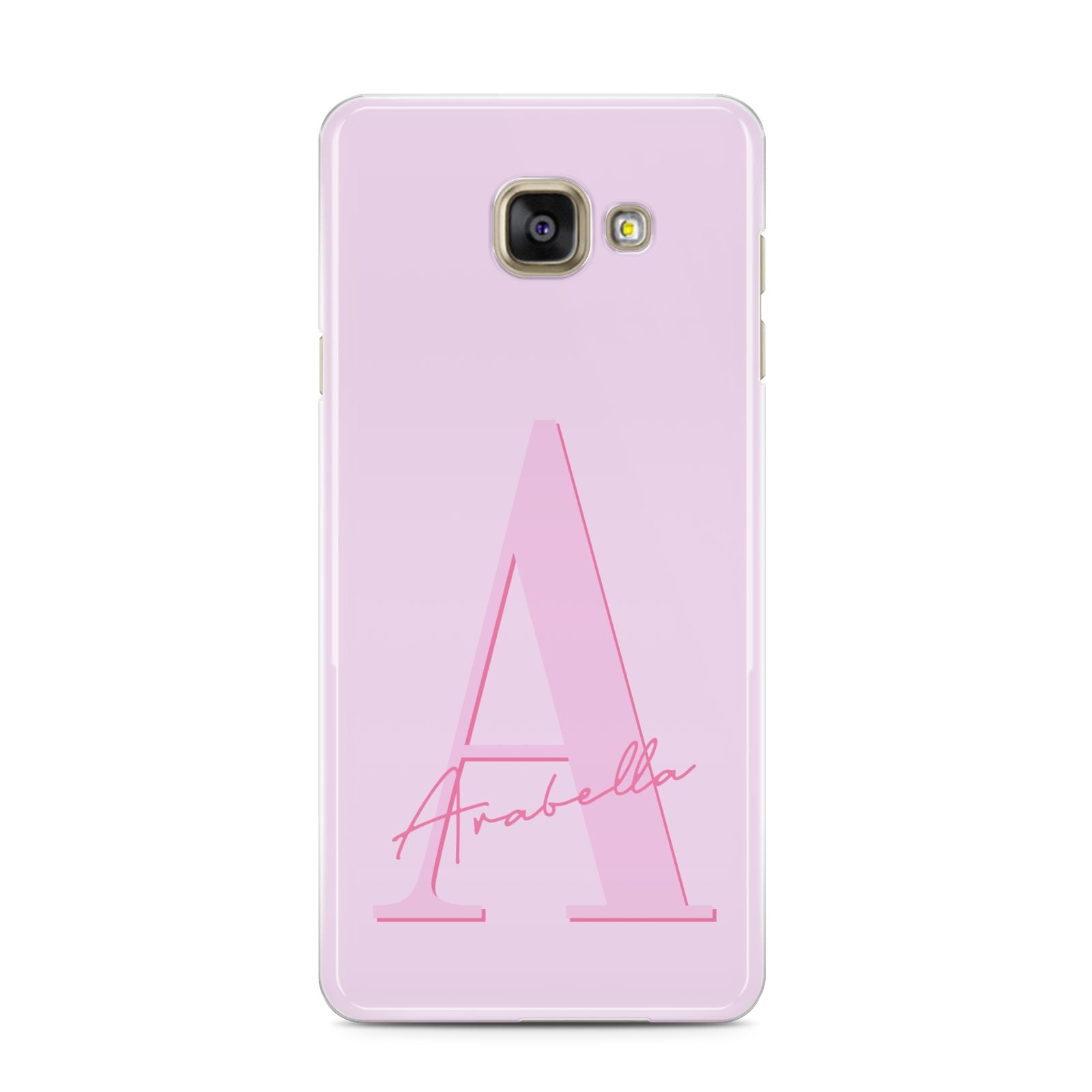 Personalised Pink Initial Samsung Galaxy A3 2016 Case on gold phone