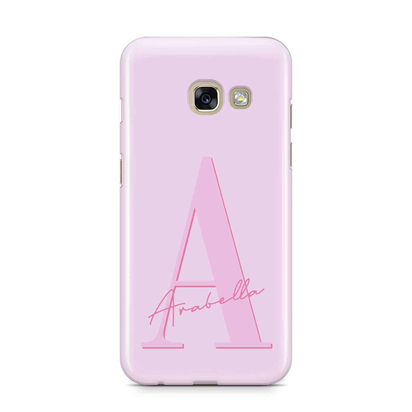 Personalised Pink Initial Samsung Galaxy A3 2017 Case on gold phone
