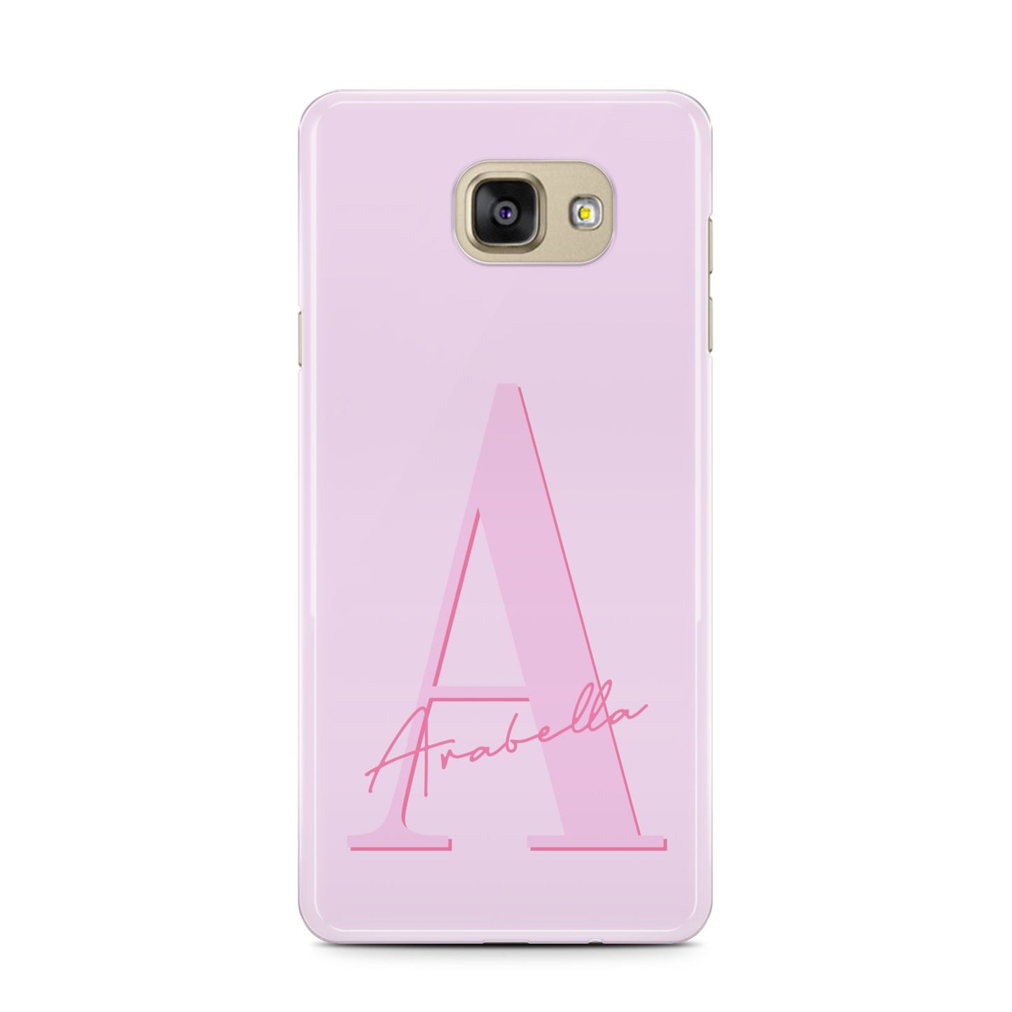 Personalised Pink Initial Samsung Galaxy A7 2016 Case on gold phone