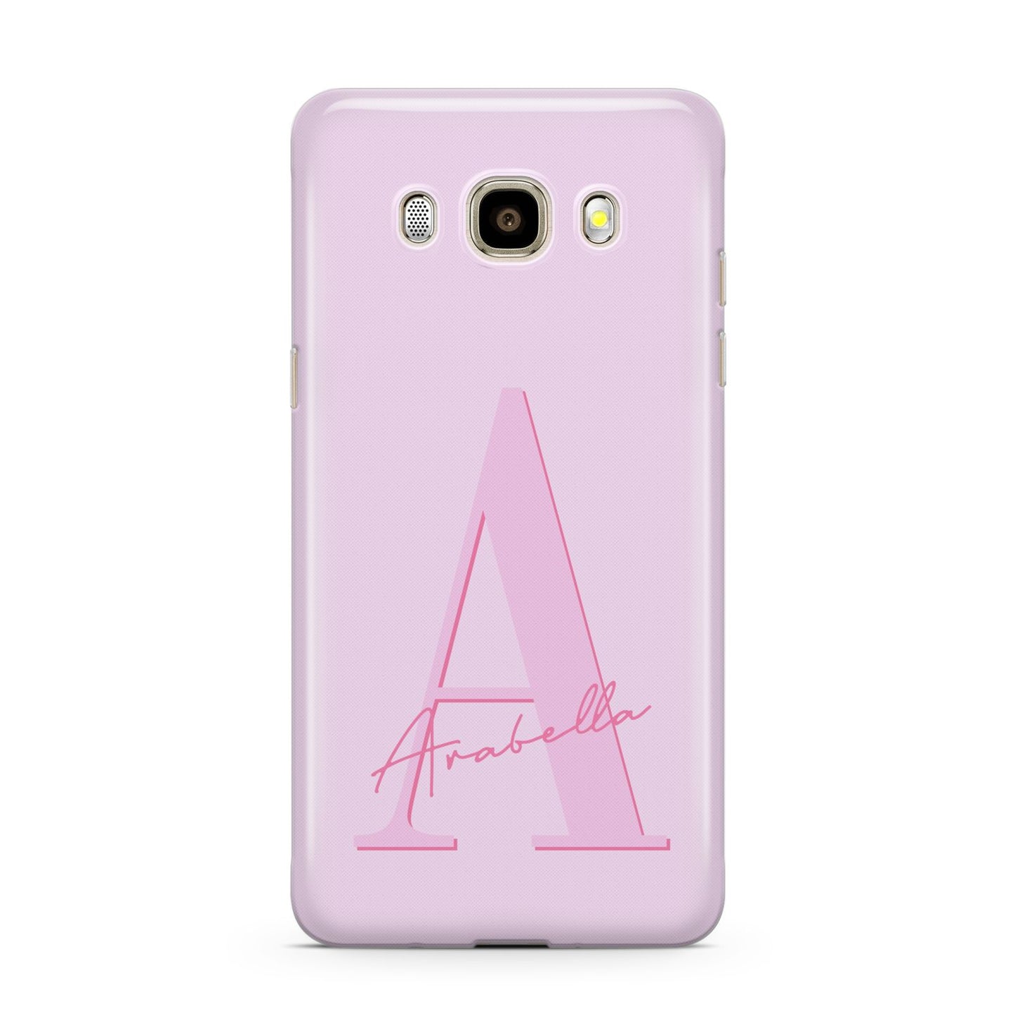 Personalised Pink Initial Samsung Galaxy J7 2016 Case on gold phone