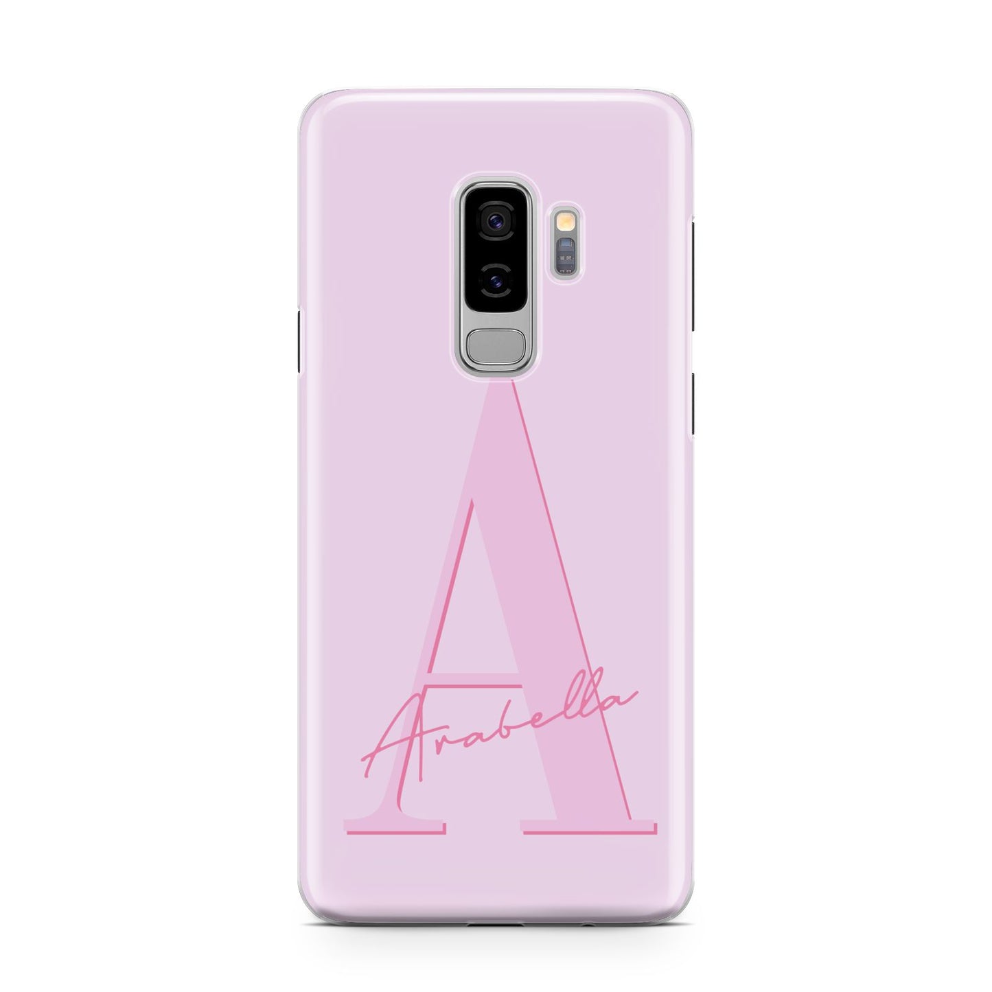 Personalised Pink Initial Samsung Galaxy S9 Plus Case on Silver phone