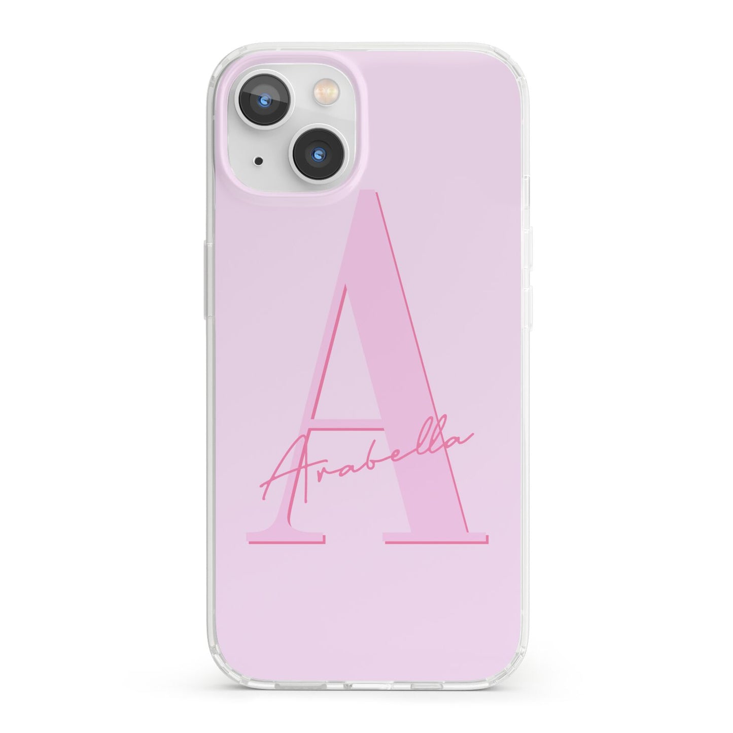 Personalised Pink Initial iPhone 13 Clear Bumper Case