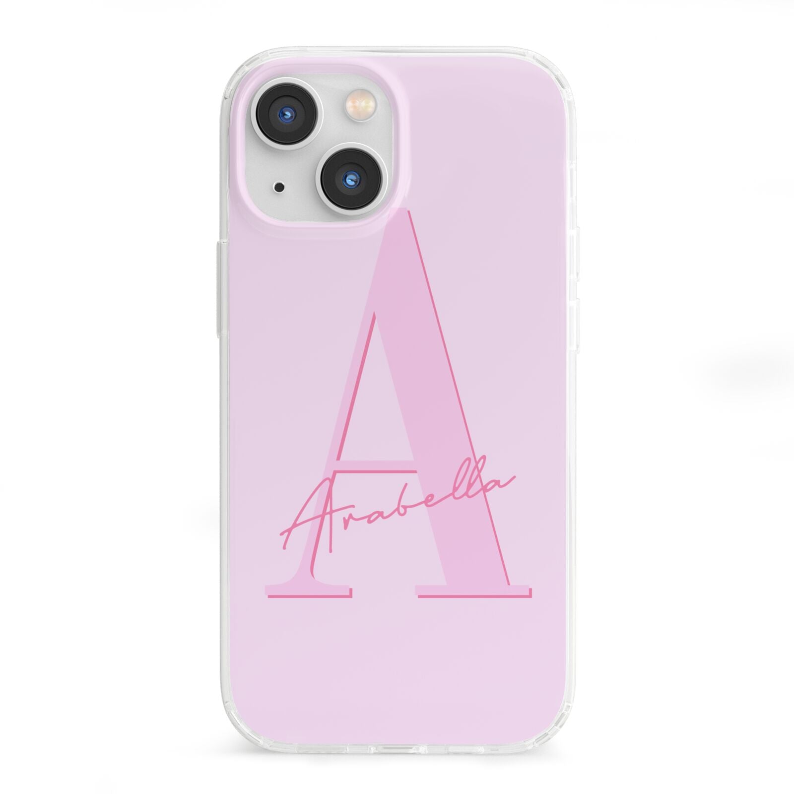 Personalised Pink Initial iPhone 13 Mini Clear Bumper Case