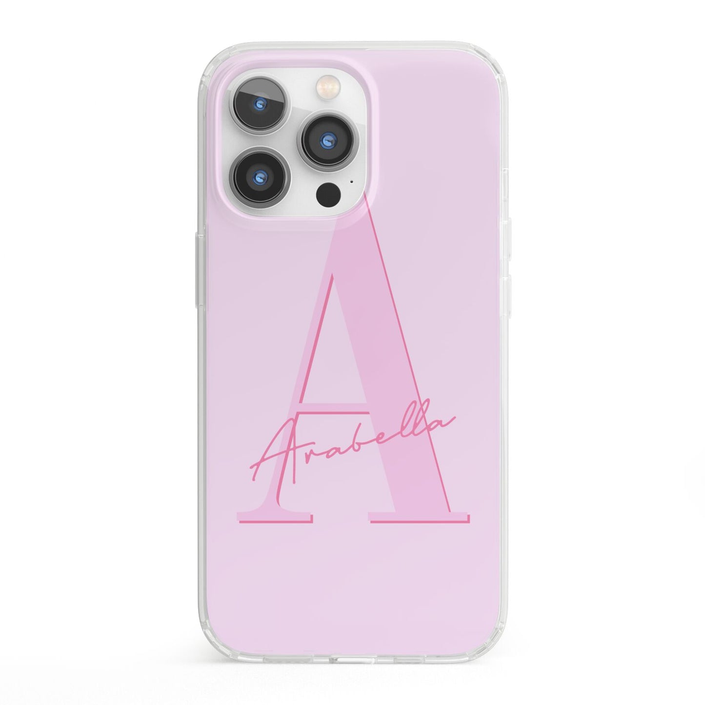 Personalised Pink Initial iPhone 13 Pro Clear Bumper Case