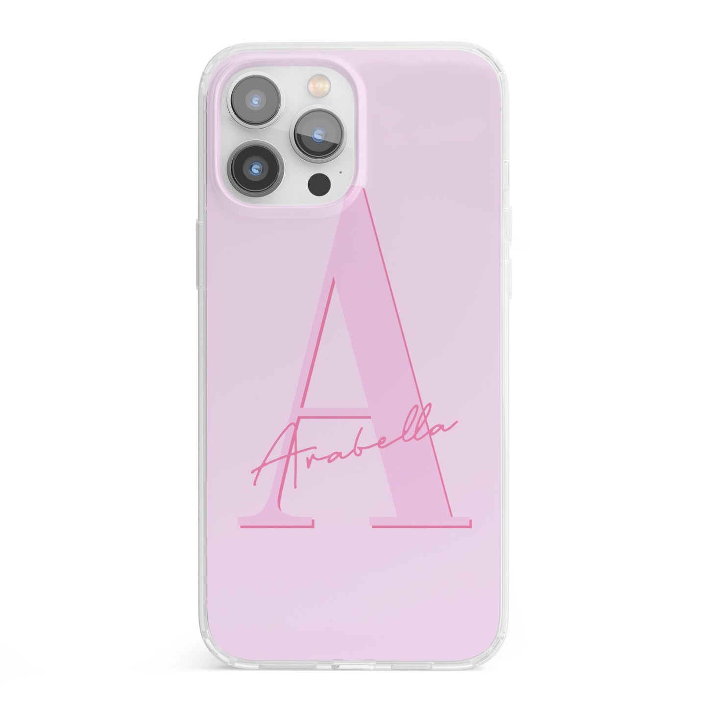 Personalised Pink Initial iPhone 13 Pro Max Clear Bumper Case