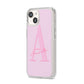 Personalised Pink Initial iPhone 14 Clear Tough Case Starlight Angled Image