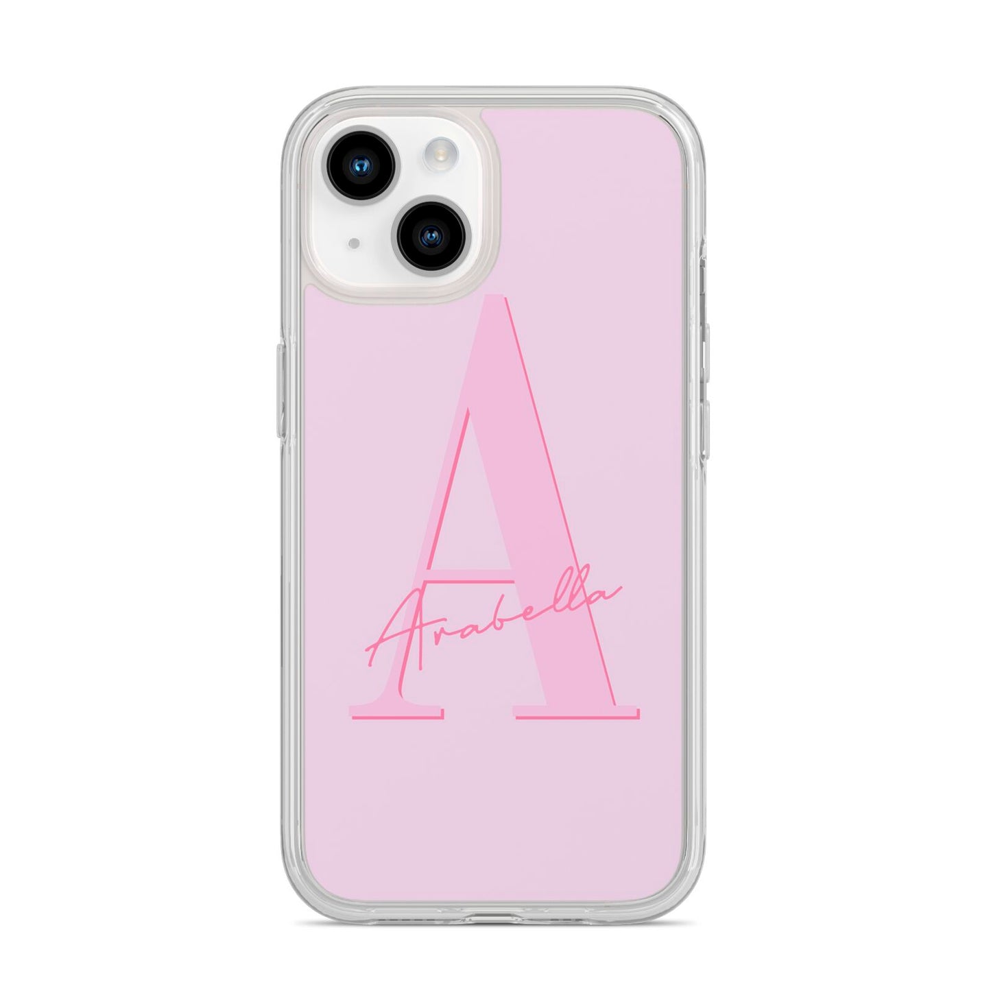 Personalised Pink Initial iPhone 14 Clear Tough Case Starlight