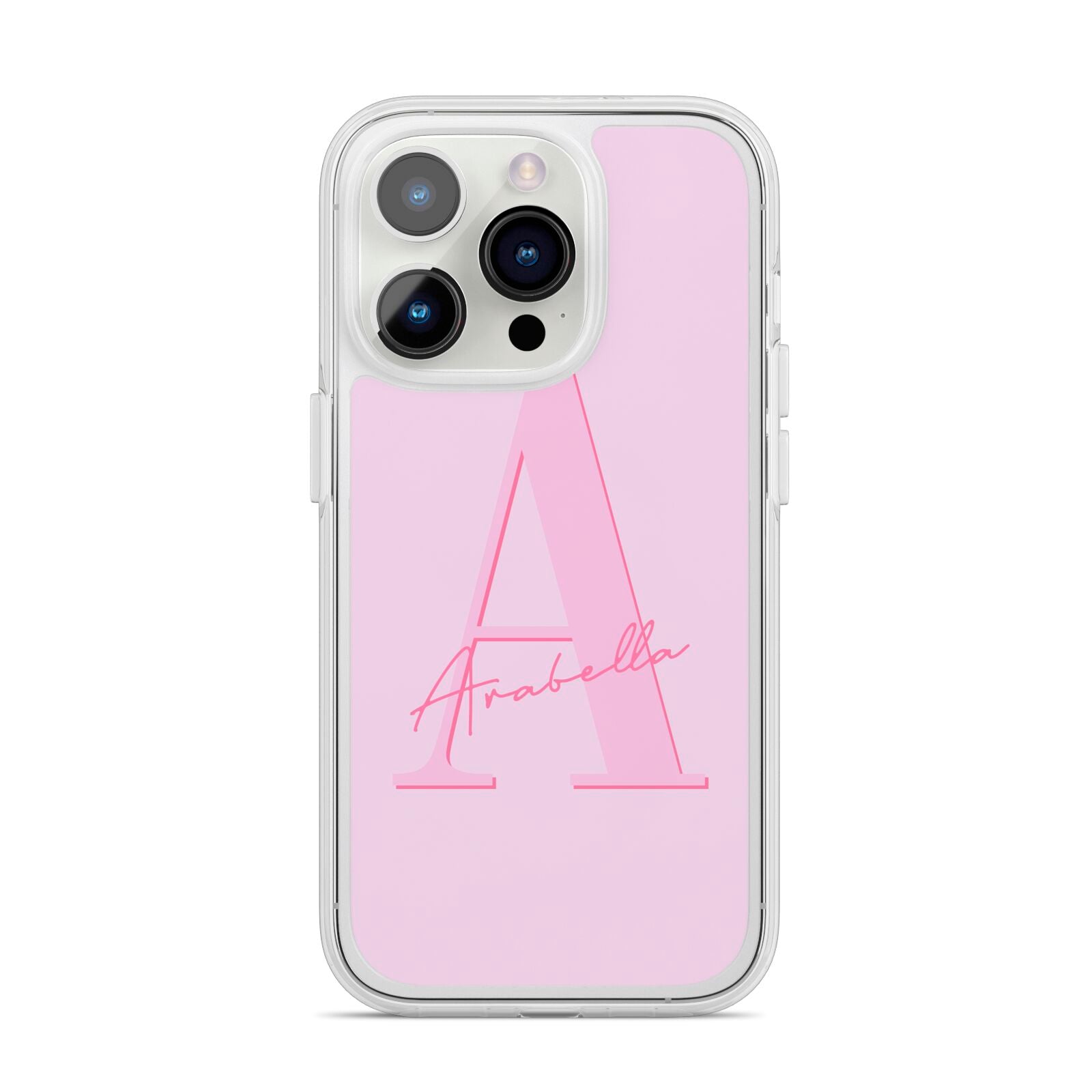 Personalised Pink Initial iPhone 14 Pro Clear Tough Case Silver