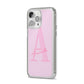 Personalised Pink Initial iPhone 14 Pro Max Clear Tough Case Silver Angled Image