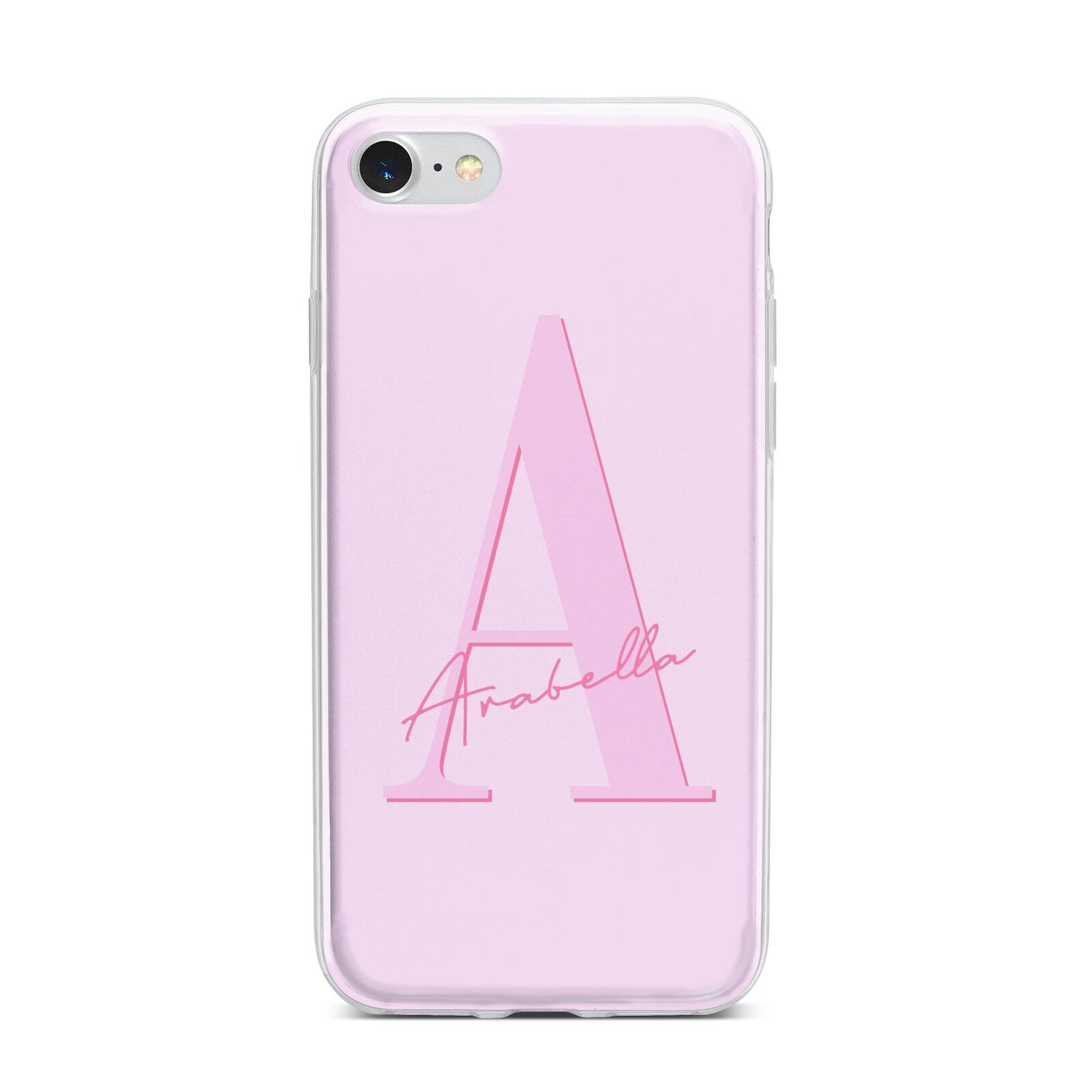 Personalised Pink Initial iPhone 7 Bumper Case on Silver iPhone