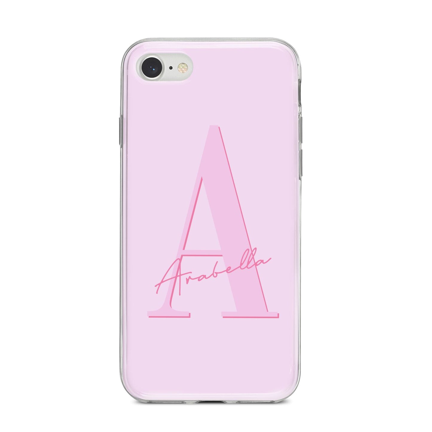 Personalised Pink Initial iPhone 8 Bumper Case on Silver iPhone