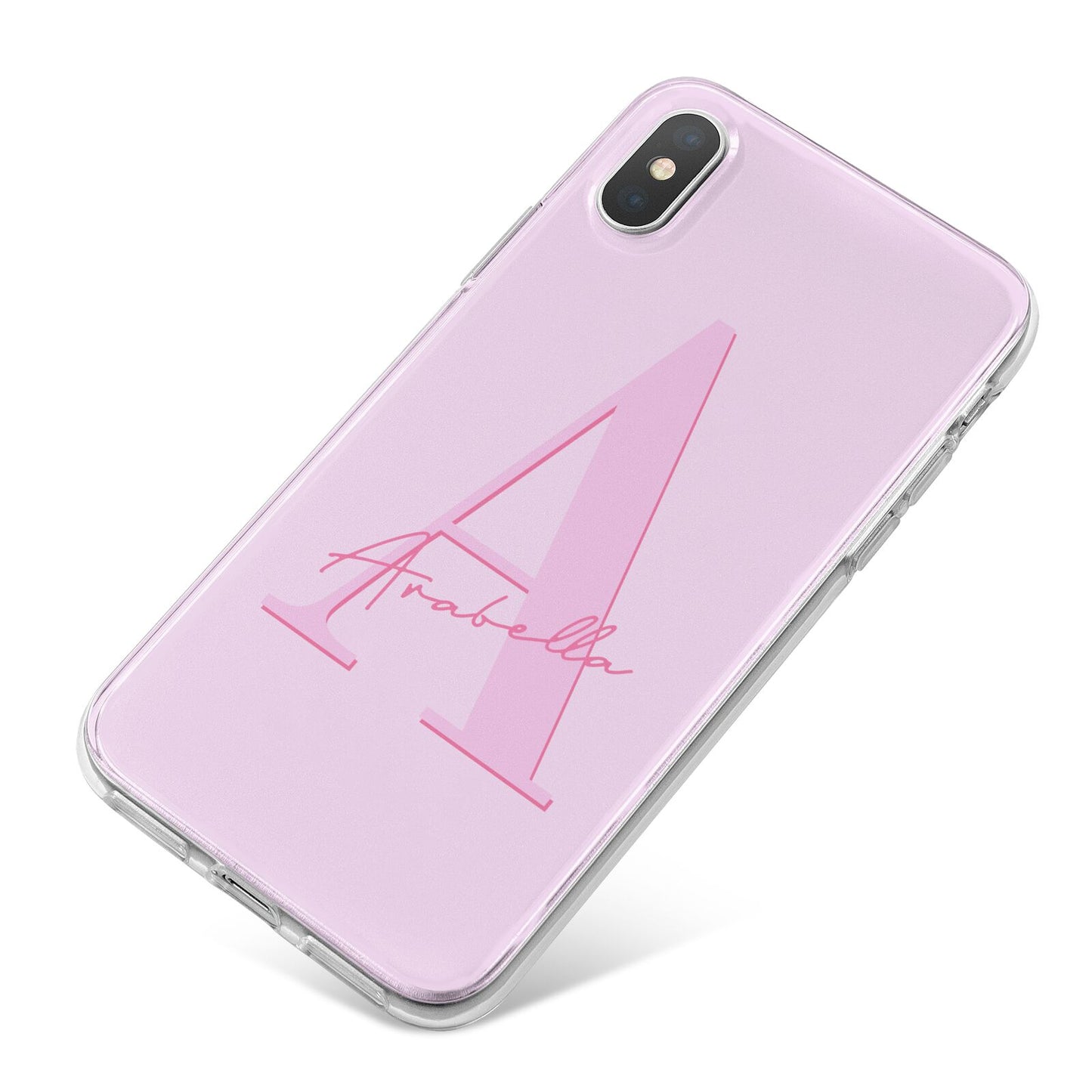 Personalised Pink Initial iPhone X Bumper Case on Silver iPhone