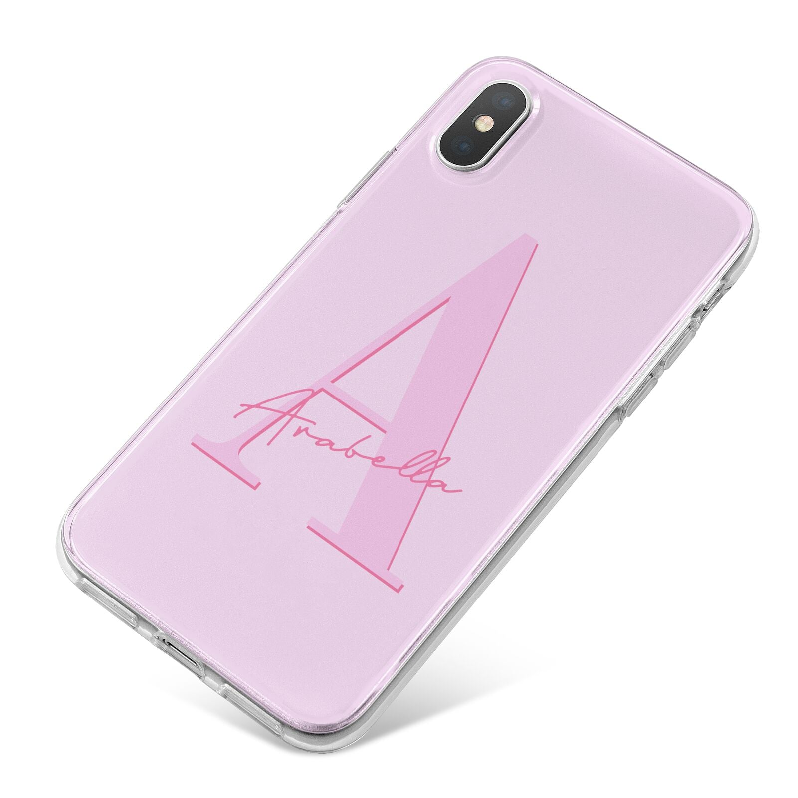 Personalised Pink Initial iPhone X Bumper Case on Silver iPhone