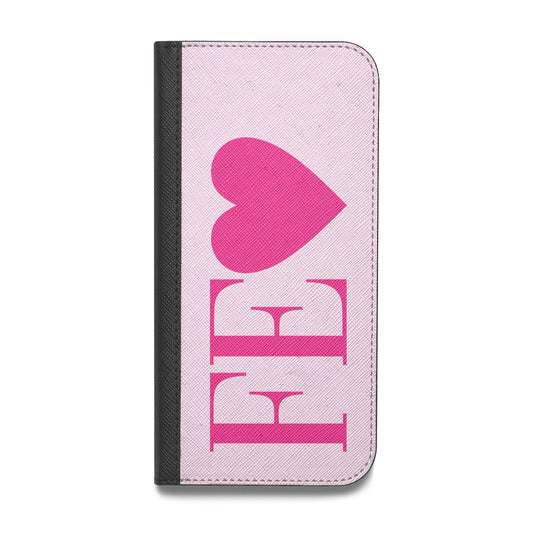 Personalised Pink Initials Heart Vegan Leather Flip iPhone Case