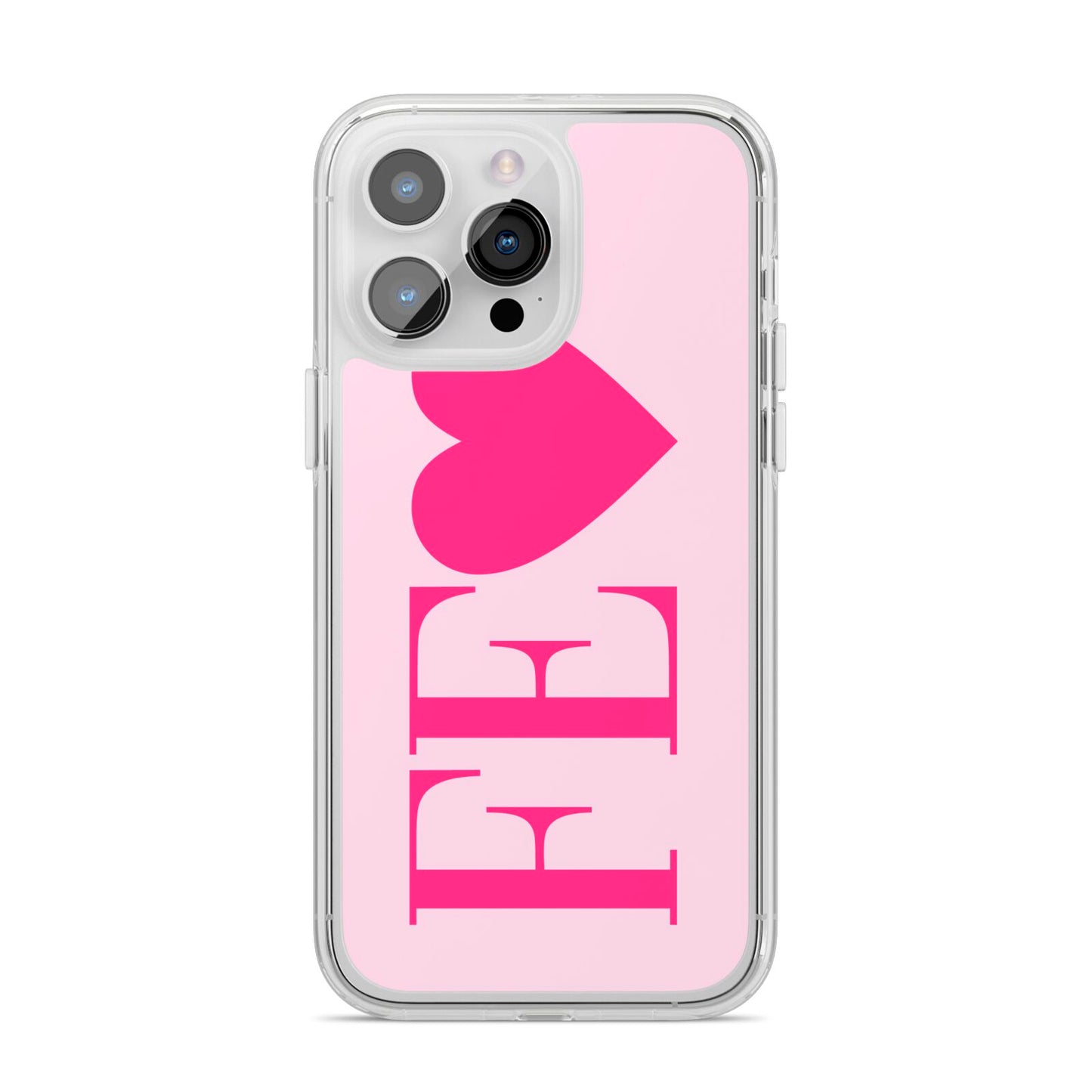Personalised Pink Initials Heart iPhone 14 Pro Max Clear Tough Case Silver