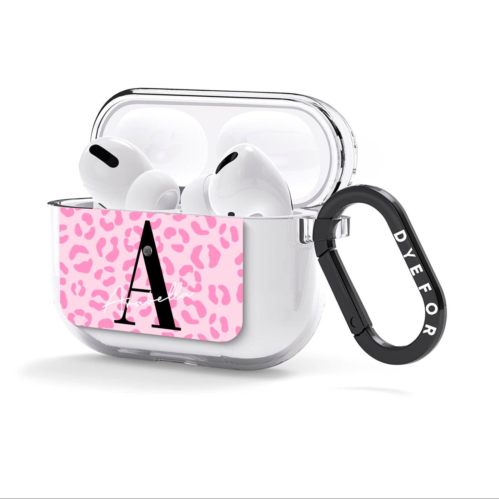 Personalised Pink Leopard Print AirPods Clear Case 3rd Gen Side Image