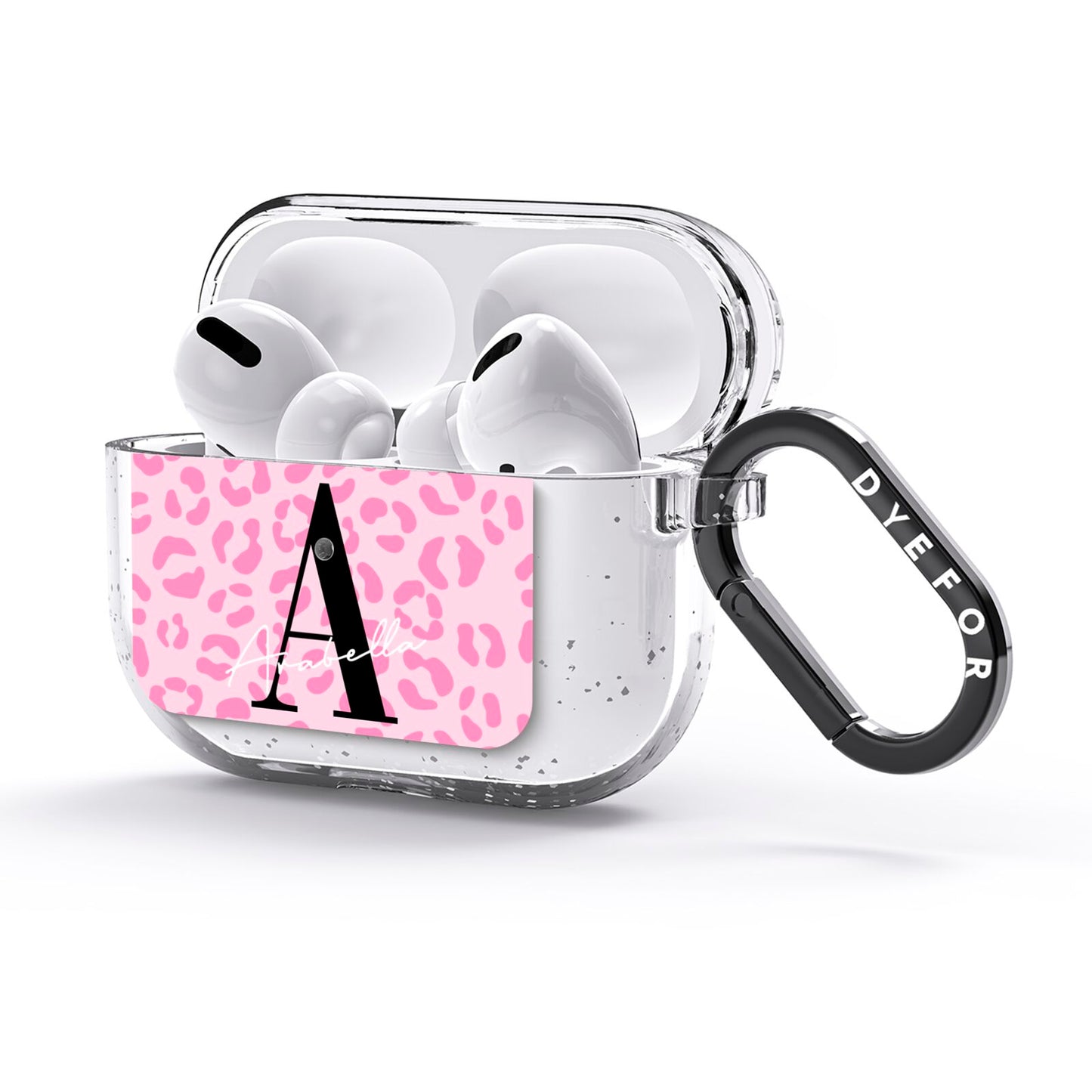 Personalised Pink Leopard Print AirPods Glitter Case 3rd Gen Side Image
