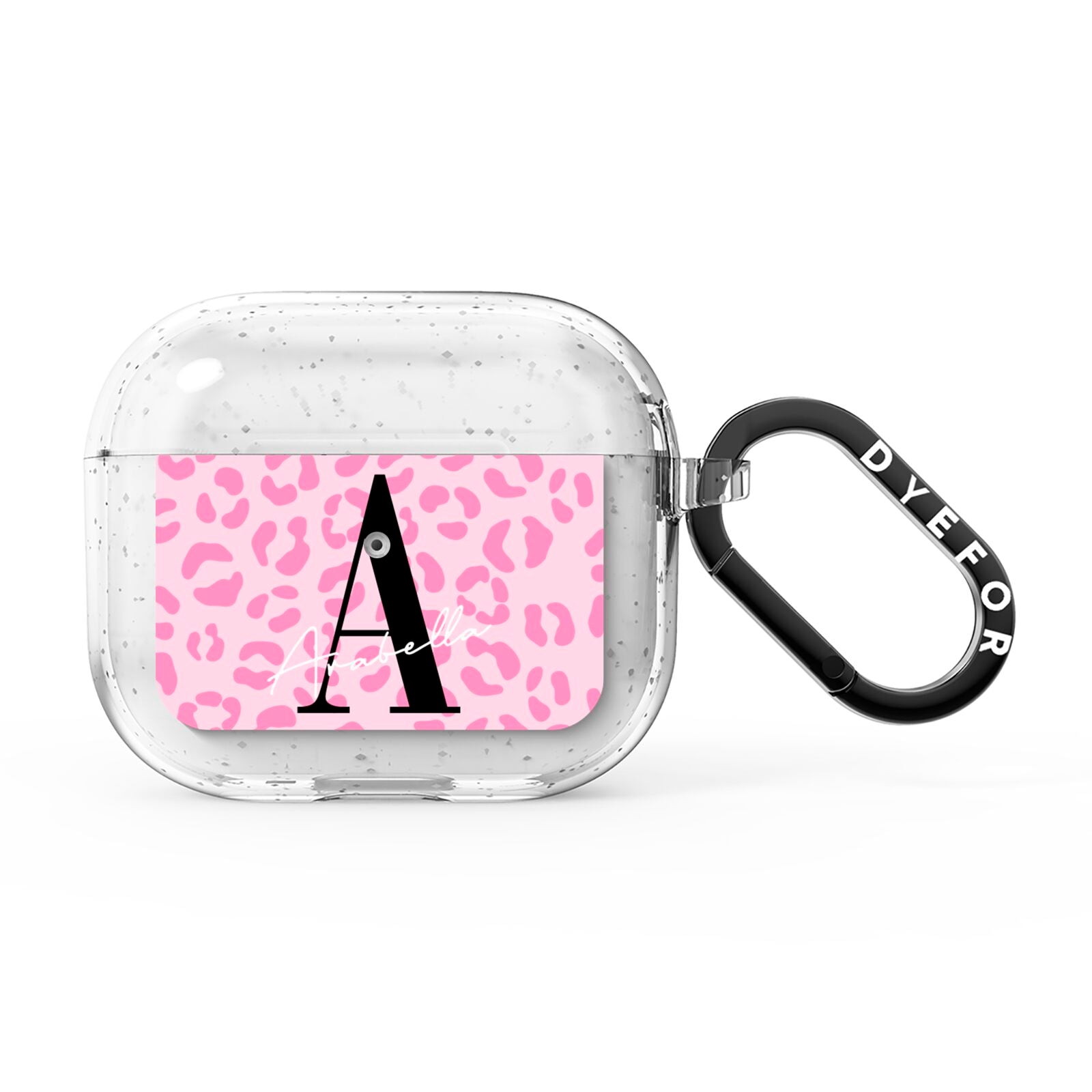 Personalised Pink Leopard Print AirPods Glitter Case 3rd Gen