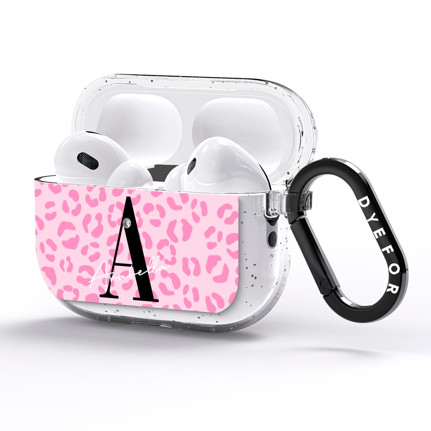 Personalised Pink Leopard Print AirPods Pro Glitter Case Side Image